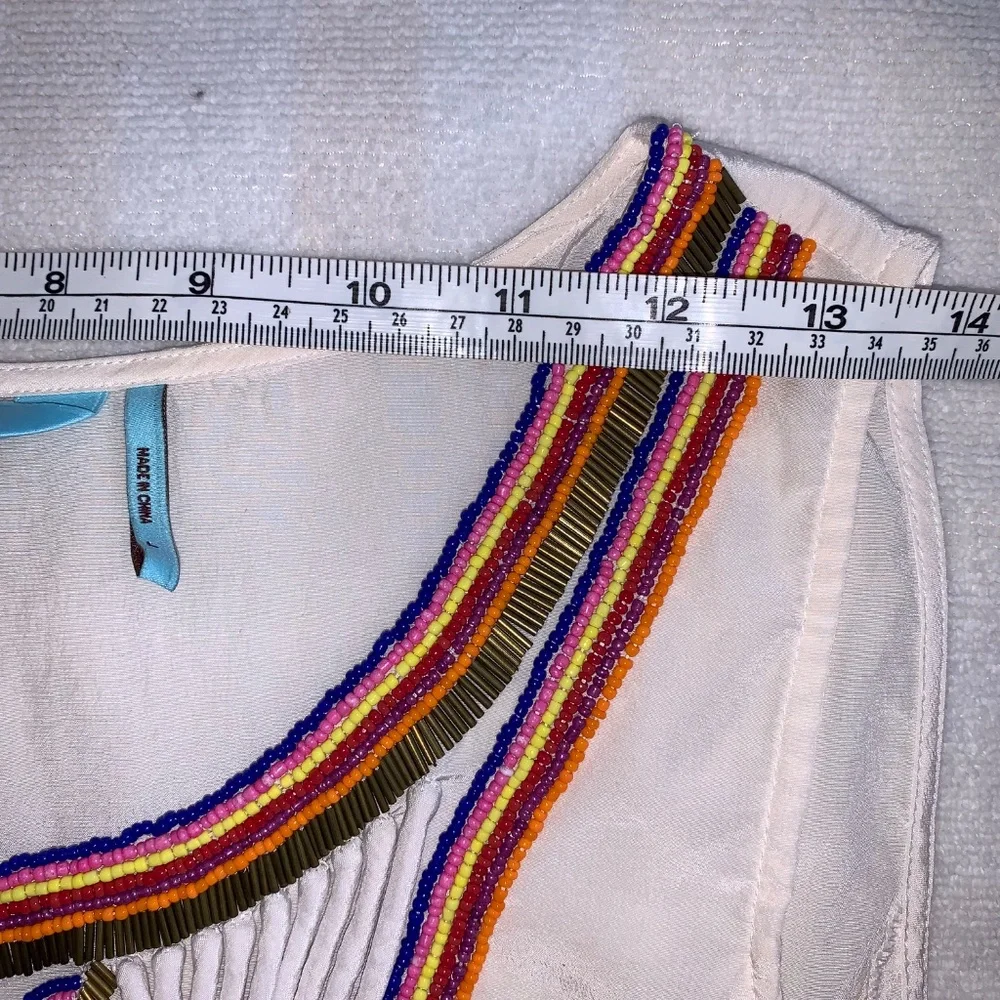 GUESS Marciano Silk Beaded Boho Tank White Multicolor Embellished Top L Festival - Picture 6 of 11